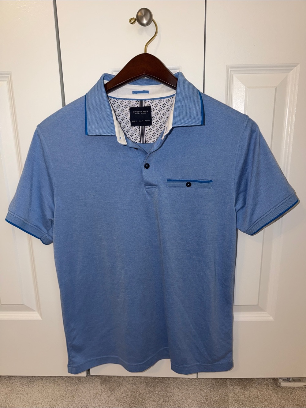 Men's Light Blue Pique Polo with Contrast Trim